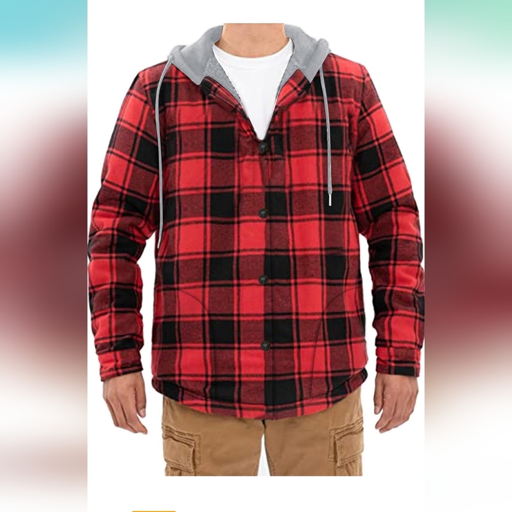 NWOT Fleece plaid Hooded shacket XL